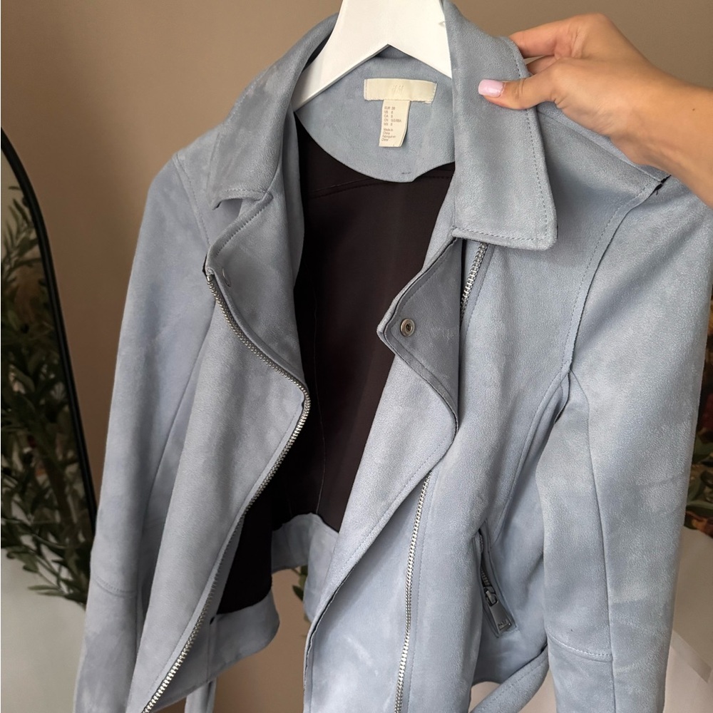 H&M Blue  Moto Jacket with Notched Collar